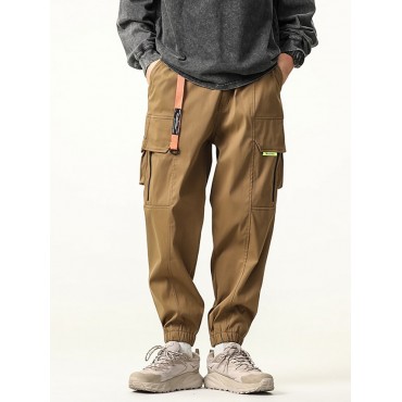 Men's Trousers Cargo Pants Zipper Drawstring Ribbon Solid Color Color Block Comfort Breathable Full Length Pants Casual Daily Chic & Modern Casual / Sporty Black Yellow Micro-elastic