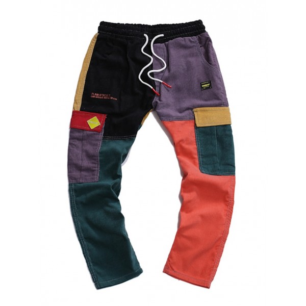 Men's Tactical Cargo Trousers Multiple Pockets Elastic Drawstring Design Color Block Comfort Soft Pants Casual Daily Corduroy Fashion Streetwear Orange / Elasticity